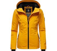 MARIKOO leicht gefütterte Damen Übergangsjacke kurz Outdoor-Jacke mit Jersey-Innenfutter und großer Kapuze Brombeere Yellow Gr. S