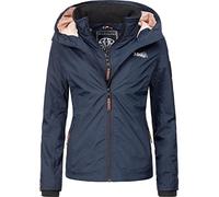 MARIKOO leicht gefütterte Damen Übergangsjacke kurz Outdoor-Jacke mit kuscheligem Fleece-Innenfutter und großer Kapuze Erdbeere Navy Gr. S