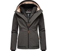 MARIKOO leicht gefütterte Damen Übergangsjacke kurze Sommerjacke mit kuscheligem Fleece-Innenfutter und großer Kapuze Erdbeere Anthracite Gr. S