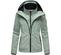 MARIKOO leicht gefütterte Damen Übergangsjacke kurze Sommerjacke mit kuscheligem Fleece-Innenfutter und großer Kapuze Erdbeere Smokey Mint Gr. XS