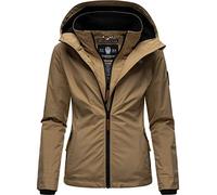 MARIKOO leicht gefütterte Damen Übergangsjacke kurze Sommerjacke mit kuscheligem Fleece-Innenfutter und großer Kapuze Erdbeere Taupe Gr. L