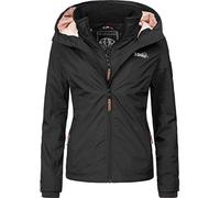 MARIKOO leicht gefütterte Damen Übergangsjacke kurz Outdoor-Jacke mit kuscheligem Fleece-Innenfutter und großer Kapuze Erdbeere Schwarz Gr. M