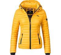 MARIKOO leichte Damen Übergangsjacke kurz mitteldick gefütterte Steppjacke mit Kapuze Samtpfote Gelb Gr. M