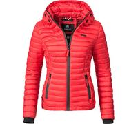 MARIKOO leichte Damen Übergangsjacke kurz mitteldick gefütterte Steppjacke mit Kapuze Samtpfote Rot Gr. S