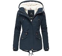 MARIKOO Manolya Damen Winter Jacke Parka Mantel Teddyfell warm gefüttert Blau 36 - S
