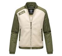 MARIKOO mitteldick gefütterte Damen Übergangsjacke College-Jacke kurz Hybrid-Jacke mit Teddy-Fleece Sayoo Offwhite - Dusty Olive Gr. L
