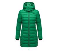 MARIKOO Damen langer Wintermantel warmer Steppmantel mit abnehmbarer Kapuze Abendsternchen Smaragd Green Gr. L