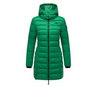 MARIKOO Damen langer Wintermantel warmer Steppmantel mit abnehmbarer Kapuze Abendsternchen Smaragd Green Gr. M