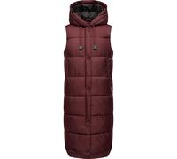 MARIKOO Damen Weste Steppweste lang gesteppte Übergangsweste Kapuze warm B967 [B967-Sayor-Wine-Gr.M]