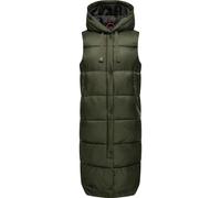 MARIKOO Damen Weste Steppweste lang gesteppte Übergangsweste Kapuze warm B967 [B967-Sayor-Dark-Olive-Gr.L]