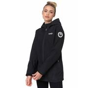 MARIKOO Übergangsjacke Damen (XS-XXL) - Atmungsaktiv, Innen Samtweicher Stoff, Kapuze, Winddicht - leichte Jacke lang - Stehkragen, 3 Taschen, verlängerter Zipper - Schwarz XL