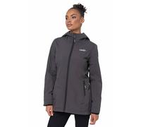 MARIKOO Übergangsjacke Damen (XS-XXL) - Atmungsaktiv, Innen Samtweicher Stoff, Kapuze, Winddicht - leichte Jacke lang - Stehkragen, 3 Taschen, verlängerter Zipper - Anthra L