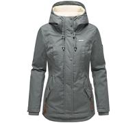 MARIKOO warme Damen Winter Jacke Teddyfell gefütterte Winterjacke B802 [B802-Bik-Stormy-Blue-Gr.S]