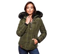 Marikoo Steppjacke »Lotusblüte« hochwertige Winter Jacke mit edler Kunstpelz Kapuze, olivgrün