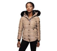 MARIKOO warme Damen Winter Jacke Winterjacke Steppjacke gefüttert Kunstfell B618 [B618-Lotus-Taupe-Gr.S]