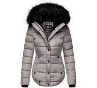 MARIKOO warme Damen Winter Jacke Winterjacke Steppjacke gefüttert Kunstfell B618 [B618-Lotus-Zink-Grau-Gr.S]