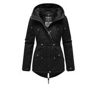MARIKOO Damen warme Winterjacke mit kuscheliger verstellbarer Kapuze Manolya Black with black fur Gr. XL