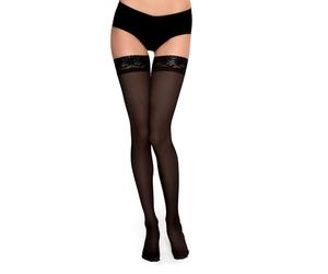 MARILYN Blickdichte Halterlose Strümpfe für Damen 40 DEN Sexy Schwarze Haltbare Strümpfe mit Rutschfestem Silicone, Dekorativer Spitzenbesatz, Unsichtbare Zehenverstärkung XL 42