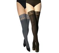 MARILYN blickdichte halterlose Strümpfe mit 9 cm Spitze, 100 Denier, Größe 40/42 (M/L), Farbe je 1x Grau (grigio), Schwarz (nero)