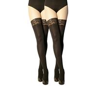 MARILYN blickdichte halterlose Strümpfe mit 9 cm Spitze, 100 Denier, Größe 40/42 (M/L), Farbe je 2x Schwarz (nero)