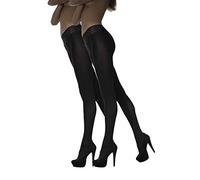MARILYN blickdichte Hüftstrumpfhose mit 8 cm Spitze im 2er Pack, 50 Denier, Größe 42 (XL), Farbe Schwarz (je 2x black)