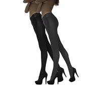MARILYN blickdichte Hüftstrumpfhose mit 9 cm Spitze 2er Pack, 100 Denier, Größe 36/38 (S/M) - 2 Paar, Farbe je 1x Schwarz, Grau