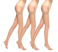 MARILYN Damen klassische halterlose Strümpfe mit Spitze 15 Den Visone 1/2 3 PAAR