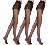 MARILYN Damen Strumpfhose Super 15 DEN Halb-Matte Transparente Feinstrumpfhose mit Flacher Naht Kleinem Zwickel Verstärkten Zehen und Bequemen Bund Schwarz/Beige/Hautfarben/Grau