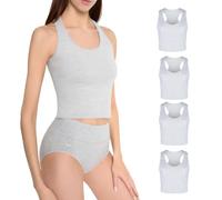 MARILYN Damen Tank Top Unterhemden Baumwolle Rundhals Oberteile ärmelloses Basic Melange, L 4 PAAR