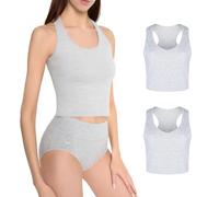MARILYN Damen Tank Top Unterhemden Baumwolle Rundhals Oberteile ärmelloses Basic Melange, S 2 PAAR