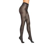 MARILYN elegante halbtransparente Strumpfhose mit Blumenmotiven, 40 Denier, Größe 42 (XL), Farbe Schwarz (black)