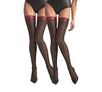 MARILYN elegante halterlose Strümpfe mit Lurex Band im 2er Pack, 40 Denier, Größe 36/38 (S/M), Farbe Schwarz (je 2x black & red)