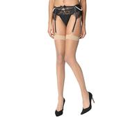 MARILYN erotische Straps-Strümpfe ohne Strapsgürtel, 15 Denier, Größe 40/42 (M/L), Farbe Beige (visone)