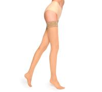 MARILYN Halterlose Strümpfe Damen 15 DEN Klassische Sexy Transparent Halbmatt Reißfestt Elastische Strümpfe Eleganter 7 cm Spitze mit Rutschfesten Silikonband (1 Paar, 34/36 XS/S, Beige/Daino)
