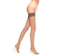 MARILYN Halterlose Strümpfe Damen 15 DEN Klassische Sexy Transparent Halbmatt Reißfestt Elastische Strümpfe Eleganter 7 cm Spitze mit Rutschfesten Silikonband (1 Paar, 38/40 M/L, Grau/Grigio)