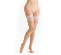 MARILYN Halterlose Strümpfe Damen 20 DEN Valentinstagsstrümpfe Sexy Dekorativer Spitze mit Love You-Stickerei Visone/Weiss 34-36