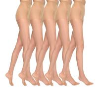 Marilyn Damen klassische Halbmatte Strumpfhose 15 Den elastische mit verstärkten Zehen Beige 5/XL 5 PAAR