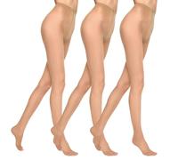 MARILYN Strumpfhose Damen 20 DEN Glänzende Halbmatte Strumpfhosen mit Spitzenhöschen (3 Paar, 38 M, Hautfarben/Visone)
