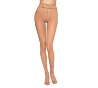MARILYN Strumpfhose Damen 30 DEN Sexy Strumpfhose mit Niedriger Taille Hipster-Strumpfhose mit Eleganter Spitze (1 Paar, 36 S, Beige)