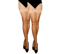 MARILYN transparente halterlose Strümpfe im 2er Pack, 10 Denier, Größe 42 (XL), Farbe je 2x Beige (visone)