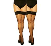 MARILYN transparente halterlose Strümpfe im 2er Pack, 10 Denier, Größe 42 (XL), Farbe je 2x Schwarz (black)