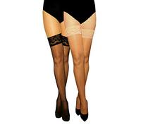 MARILYN transparente, halterlose Strümpfe mit 10 cm Silicon-Haftband-Spitze im Set, 15 Denier, Größe 36/38 (S/M), Farbe je 1x nero, visone