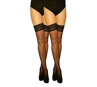 MARILYN transparente, halterlose Strümpfe mit 10 cm Silicon-Haftband-Spitze im Set, 15 Denier, Größe 36/38 (S/M), Farbe Schwarz (je 2x nero)