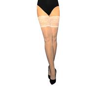 MARILYN transparente halterlose Strümpfe mit 15 cm Spitze, 20 Denier, Größe 40/42 (M/L), Farbe Weiß (bianco)
