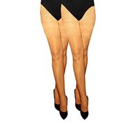 MARILYN transparente halterlose Strümpfe mit 15 cm Spitze, 2er Pack, 20 Denier, Größe 40/42 (M/L), Farbe 2x beige