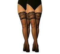 MARILYN transparente halterlose Strümpfe mit 15 cm Spitze, 2er Pack, 20 Denier, Größe 40/42 (M/L), Farbe 2x schwarz