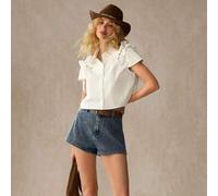 Marineblau High-Waist Western-Naht Tulpen-Rücken Denim Shorts,Sommer Lässig Anlass Baumwollmischung Resort Wear,Cowgirl Boho Strand Nashville Rodeo