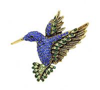 Marineblaue Kolibri-Brosche mit Strass für Damen - stilvolle Tier-Anstecknadel in Gold und Blau, One Size, Metall