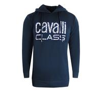 Marineblauer Kapuzenpullover von Cavalli Class mit floralem Logo M