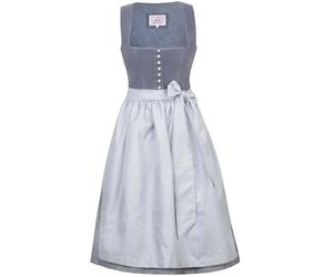 Marjo Dirndl Marlene 65cm Länge grau-blau | Samt-Dirndl Midi mit Knöpfen | Mididirndl Ton-in-Ton Gr 54